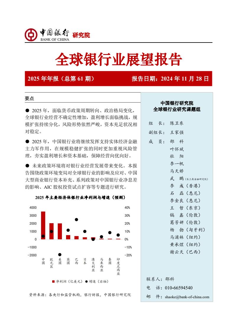 中國(guó)銀行：全球銀行業(yè)展望報(bào)告（2025年）